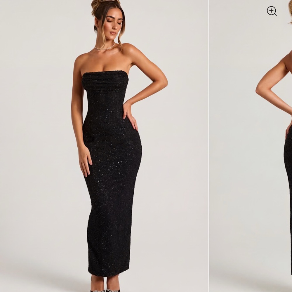 Oh Polly Black Sparkle Strapless Column Dress
